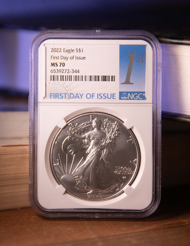2022 silver eagle 1oz first day of issue ms 70&nbsp; front