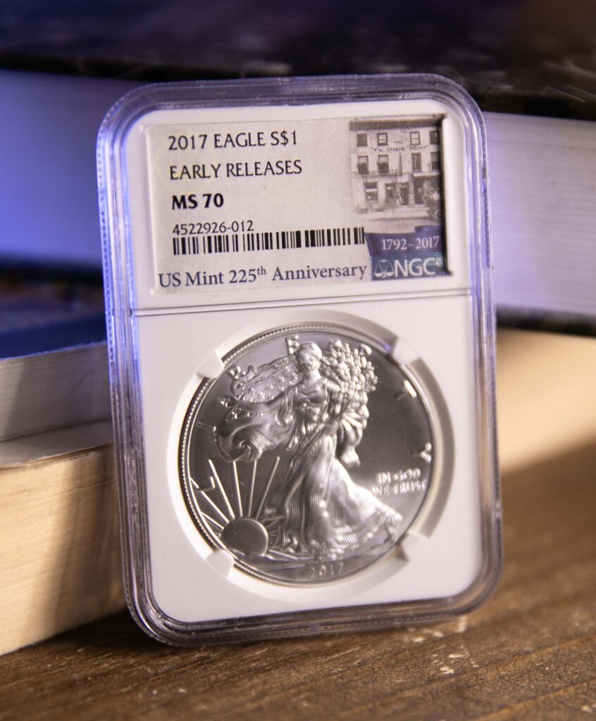 us mint 2017 1 oz silver eagle ms 70 early releases us mint 225 anniversary front